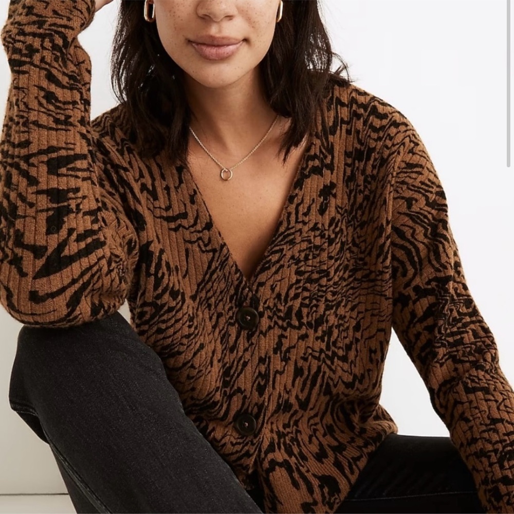 Madewell Tigerized Cameron Ribbed Cardigan Sweater